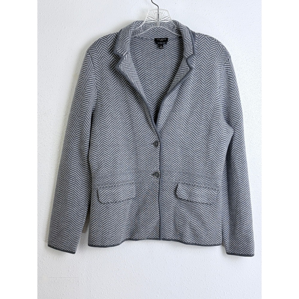 Talbots Grey Herringbone Merino Wool Sweater Blazer Womens MP Corpcore